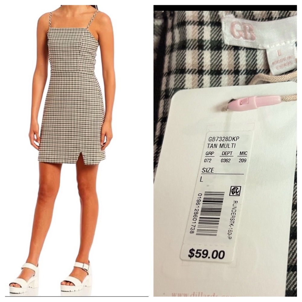 GB School Work Summer Pinafore Plaid Jumper Square Neck Juniors size L Dress